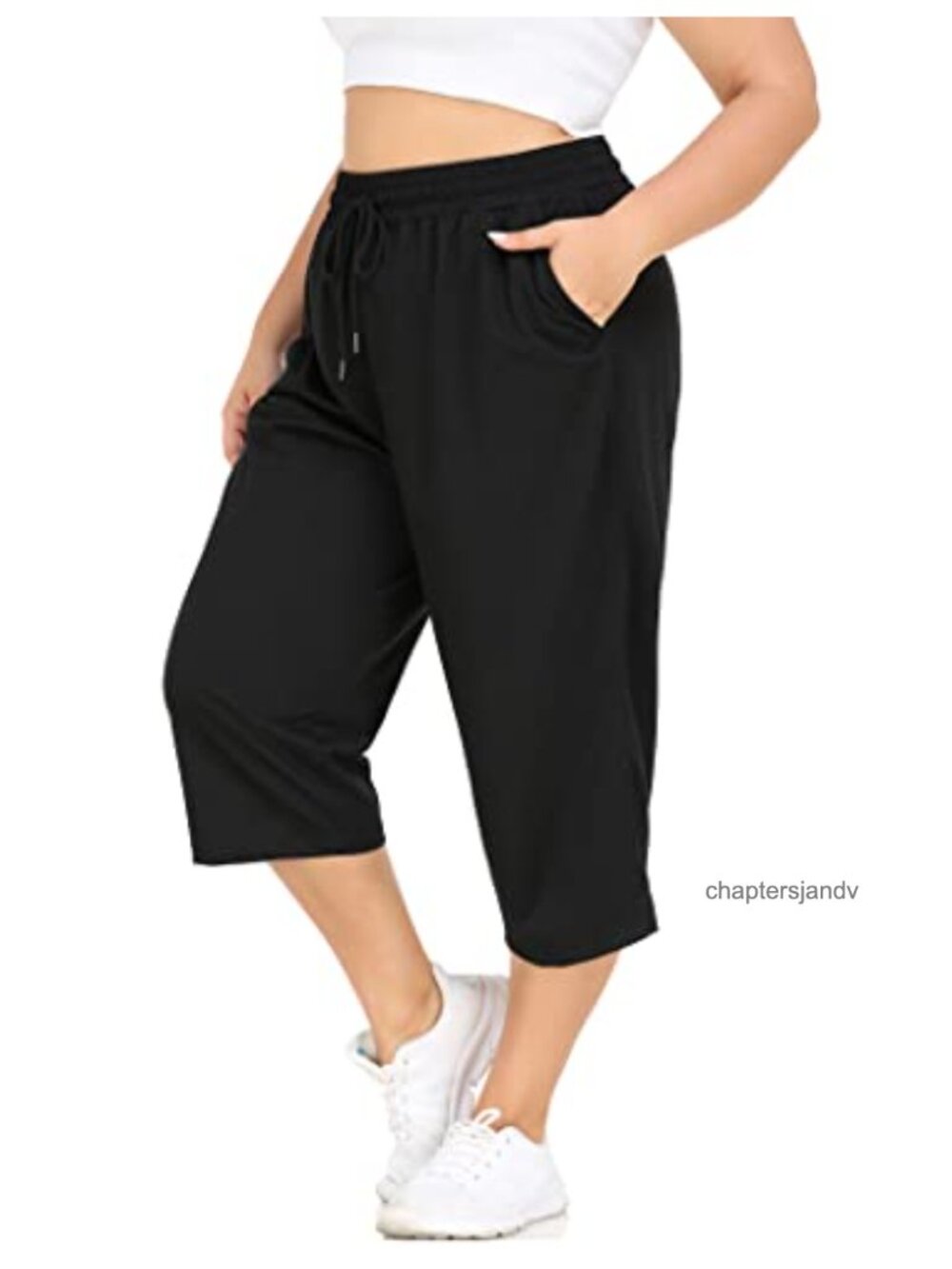 Plus Size Capri Yoga Pants with Pockets Loose Fit Activewear